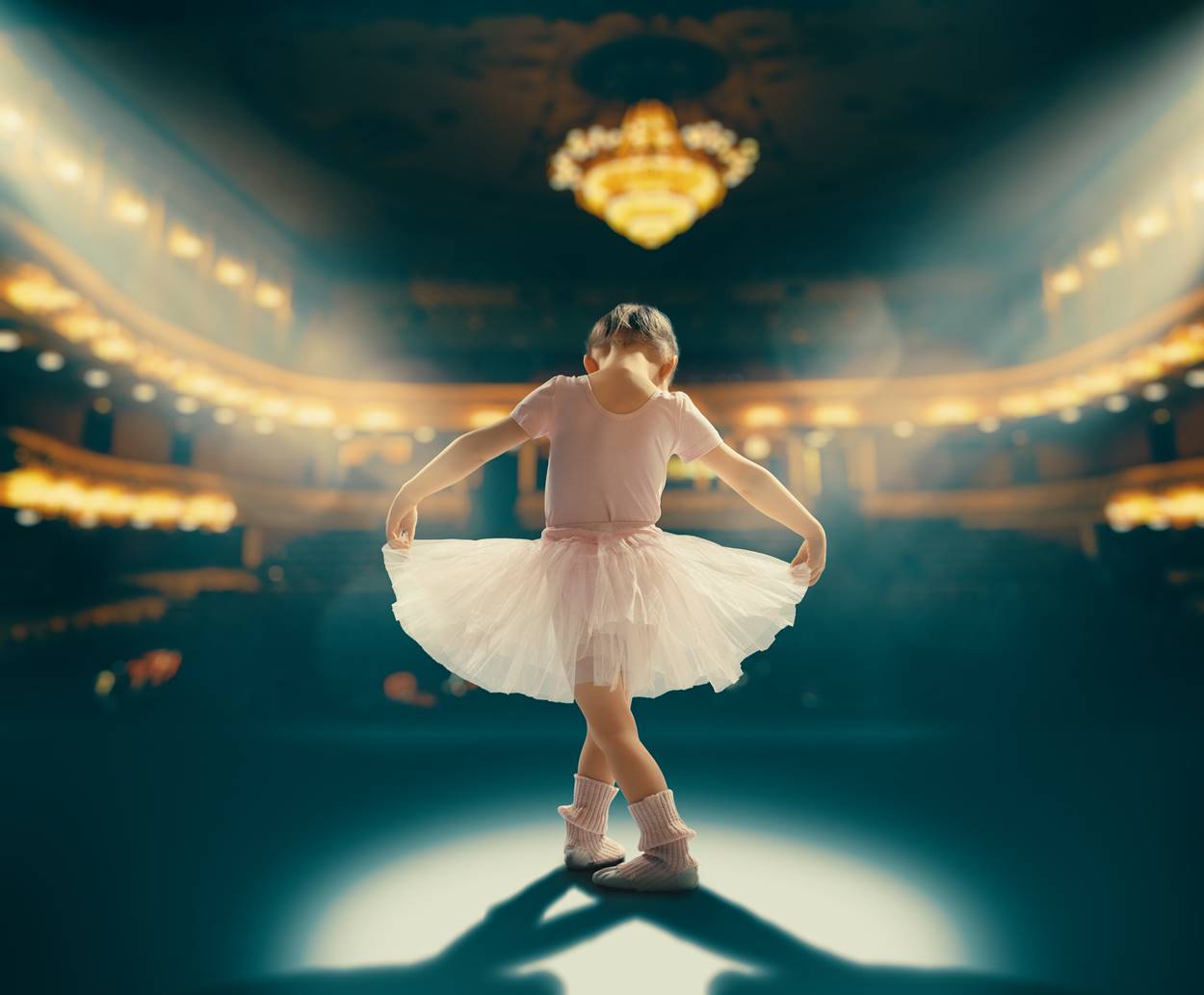 Pop Ballet dancers preparing for a recital performance on stage
